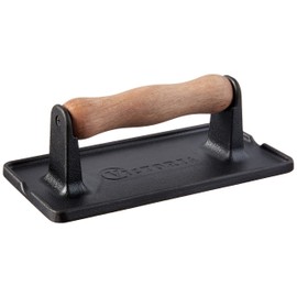 Victoria Cast Iron Panini, Burger, Bacon, Grill Press Seasoned with 100% Kosher Certified Non-GMO Flaxseed Oil, 8.3 x 4.4 Inch, Black