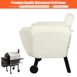 QuliMetal Grill Cover for Green Mountain Grill Daniel Boone Choice and Prime Standard Grills, Full Length GMG Daniel Boone Smoker Cover, 600D Fabric Waterproof Fade Resistant, Beige