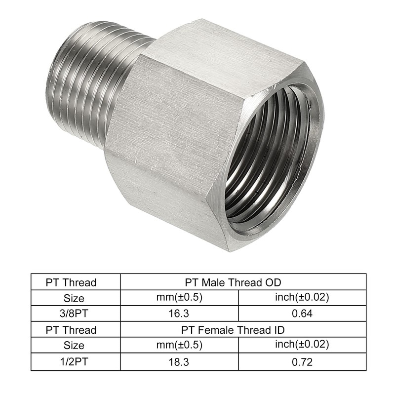 sourcing map Hex Bushing, 3/8 PT Male to 1/2 PT