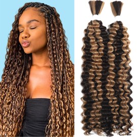 Human Braiding Hair Mixed Synthetic Braiding Hair for Boho Braids 2 Bundles 160g P4/27 Ombre Deep Wave Bulk Human Hair for Braiding No Weft Hair Extensions Wet and Wavy Braiding Hair 24inch(P4/27)