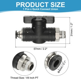 PATIKIL Pneumatic Ball Valve 3/16" OD x 1/8" PT Male Thread, Push to Connect Fittings Ball Valve Air Flow Control Valve Hose Fittings Straight Quick Connect Union for Compressed