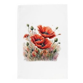 Purely Home Floral Poppies Tea Towel - Watercolour Garden Flowers Panama Cotton Kitchen Dish Towel/Drying Cloth - 67cm x 45cm