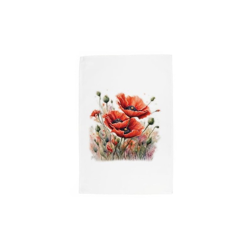 Purely Home Floral Poppies Tea Towel - Watercolour Garden Flowers