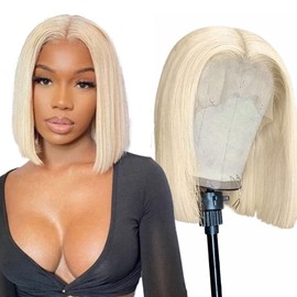 Brazilian Straight Bob Wig Human Hair 16Inch 13X4 Lace Front Blonde Wigs Pre Plucked Bleached Knots Straight HD Lace Front 613 Bob Wig