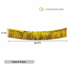Gold Foil Fringe Garland,6 Pack 10 Feet Tinsel Fringe Parade Float Decorations for Trailer, Wall Hanging Metallic Fringe Banner for Wedding Christmas Birthday Party Decorations