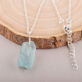 Natural Raw Aquamarine Necklace Pendant, Rough Gemstone, Energy Healing Crystals, March Birthday, Jewelry for Women, Gemstone Jewelry 18 inch AAA+ Quality (aquamarine)