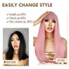 QAUARUMSUN 26 Inch Pink Wig With Bangs Long Wavy Wigs