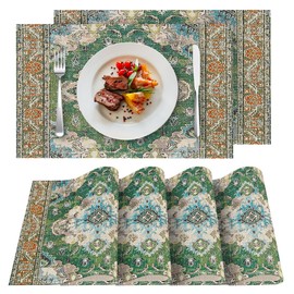 XPHZZL Table Mats Set of 4 Boho Monaco Pattern Decorative Placemats Washable Non-slip 45 x 30cm Heat Resistant for Kitchen Dinning Restaurant 18"X12" (4pc-Green)