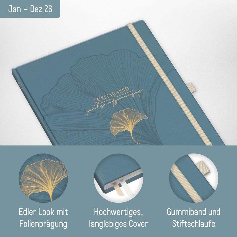 Häfft® Weekly Note Calendar 2026 A4 "Blue Ginkgo" Book Calendar,