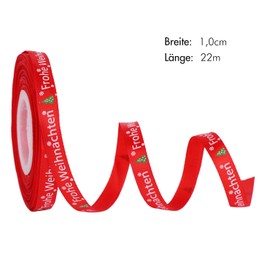 JunGG 22 m Satin Ribbon Gift Ribbon Christmas Ribbon with Merry Christmas (Red Green 1 cm)