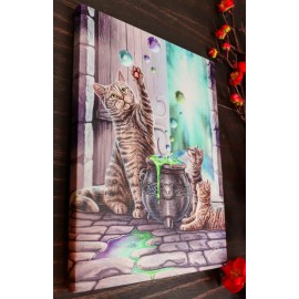 Witch Hubble Hubble Cat And Kittens Magic Cauldron Wood Framed Canvas Wall Decor
