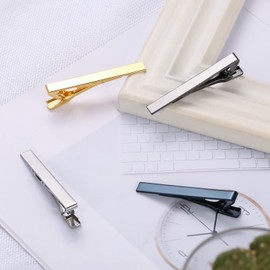 4pcs Tie Clips, Classic Necktie Bar Clasp Tie Pin Set for Men Stylish Tie Clips for Men Daily Life Wedding Anniversary Business Father's Day Gifts (Gold, Silver, Black, Navy Blue)