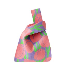 Anopo Wrist Bag Sleeve Knot Pouch for Women Small Aesthetic Floral Tote Bag Cute Crochet Handbag Tulips Pink