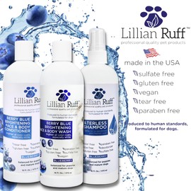 Lillian Ruff Berry Blue Brightening Face and Body Wash for Dogs - Blueberry Shampoo - Remove Tear Stains, Hydrate Dry Itchy Skin, Add Shine & Luster to Coats (Berry Blue Brilliance Bundle)