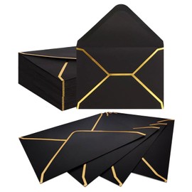 Pack of 50 Envelopes, 13.5 x 18.5 cm, Luxurious Envelopes, Paper Envelopes, Invitation Envelopes, Letter Envelopes, Suitable for Weddings, Birthdays, Parties, Graduations (Black)