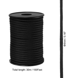 PATIKIL 100FT 550 Paracord, 9 Strand Parachutes Cord Spool 4mm Survival Strong Rope String for Camping Hiking Fishing, Black
