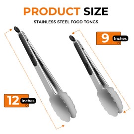 LAOCHOES Küchenzange – Hochtemperaturbeständige Edelstahl-Kochzange, ideal zum Grillen, Salaten und Servieren, Grillzangen-Set (22,9 cm und 30,5 cm) (Edelstahl)