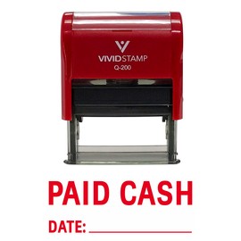 Vivid Stamp Paid Cash With Date Line Self Inking Rubber Stamp - X-Large - 7/8" x 2-1/4", Red