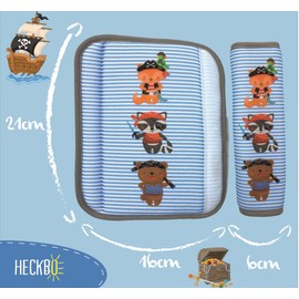 HECKBO 2 x Car Seat Belt Protectors with Pirate Animals Motif – Seat Belt Pad for Children and Babies – Ideal for Any Belt Car Seat Raiser Children Bicycle Trailer Aeroplane