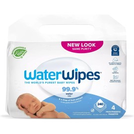 WaterWipes Plastic-Free Original 99.9% Baby Wipes, Water Based Wipes, Unscented - 240 Count