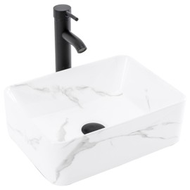 KGAR Rectangular Bathroom Sink 16" x 12" Marbling Above Counter Porcelain Ceramic Vessel Sink with Faucet and Pop up Drain Combo