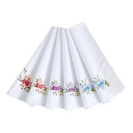 Women's 100% Cotton Handkerchief,Embroidery Hankies Pack of 6, White, One Size