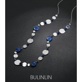 BULINLIN Long Silver Necklace for Women Boho Statement Long Necklace Mother's Day Chunky Costume Jewelry for Women(Blue)