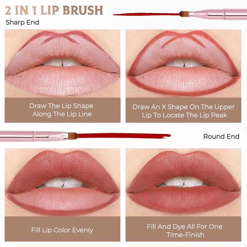 Unaone 2 Pack Lip Brush for Lipstick, Dual-Ended Lip Makeup