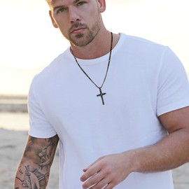 Cross Necklace for Boys Black Figaro Stainless Steel Cross Necklace Plain Christian Cross Pendant Necklace Simple Faith Jewelry Gift for Men Women 20"