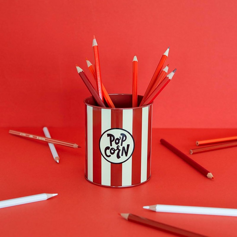 balvi Pen Holder Popcorn Colour Red and Beige Metal