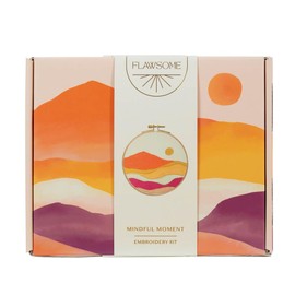 Portico Designs Ltd Flawsome Abstract Sunset Embroidery Kit Includes Threads, Bamboo Wooden Hoop and Needles, Great for Mindfulness