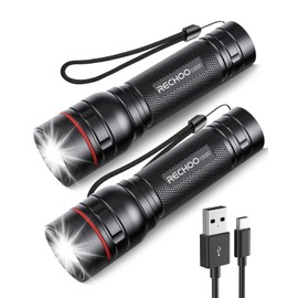 RECHOO Rechargeable Flashlights High Lumens, 2 Pack G1000 Super Bright Flash Light, Small Led Tactical Flashlight with 3 Lighting Modes, Portable Flashlights for Camping Home (Battery Included)