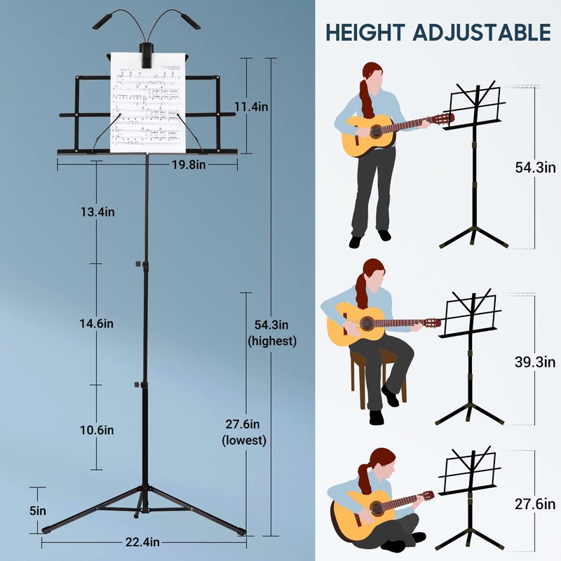 CAHAYA Dual-Use Reinforced Folding Sheet Music Stand with Stand Light