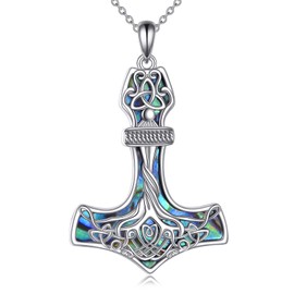 AXOMY Thors Hammer Necklace 925 Sterling Silver Mjolnir Pendant Necklace Viking Jewelry Gift for Women Thors Hammer Lovers, 标准纯银, simulated abalone
