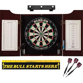 Viper Dead On Sisal Dartboard, Hudson Cabinet, Throw Line Marker, Black Mariah Steel Tip Darts & Shadow Buster Dartboard Light Bundle