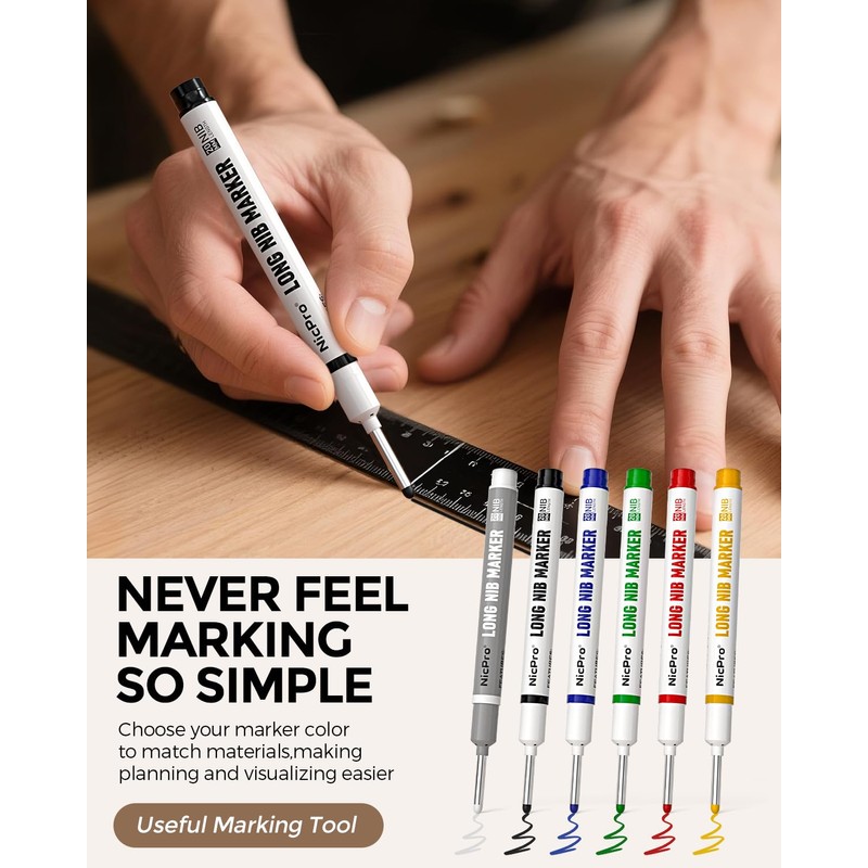 Nicpro 12 PCS Long Nib Marker Pens, 20mm Deep Hole