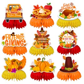 Friendsgiving Table Decorations,9pcs Friendsgiving Honeycomb Turkey Centerpieces for Tables Thanksgiving Honeycomb Table Decorations Fall Pumpkin Party
