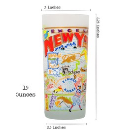 Catstudio Drinking Glasses, New York Frosted Glass Cup for Kitchen, Bar, Everyday Drinking Cup or Cocktail Glass, 15oz Dishwasher Safe Glass Tumbler for New York Lovers, Set of 2