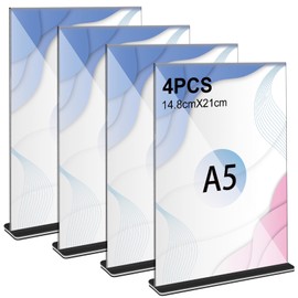 Pack of 4 A5 Table Stands, Transparent Price Tags, Stand, Acrylic T-Stand, Double-Sided Table Stand for Menu Cards, Brochures, Advertising, Restaurant, Cafe, Office