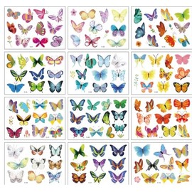 Reayou Temporary Tattoo for Girls, 12 Sheets Princess Mermaid Fairy ButterflyTattoo Stickers for Kids, Waterproof Fake Tattoos for Birthday Party Favors (Butterfly)