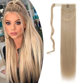 Ponytail Hairpiece, Clip-In Hair Extension, Hair Piece, Natural Synthetic, Ash Blonde & Bleach Blonde, 55 cm (90 g), Straight