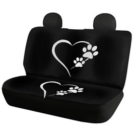 Howilath White Dog Paw Love Heart Print Car Seat Covers Full Set Universal Fit for Most Cars Trucks Suvs Auto Accessories Interior Protector Decor