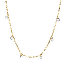 Rockyu Women's Necklace, Color, Fine Necklace, Stainless Steel, Hypoallergenic, Granular Zirconia Pendant, Glitter, Round, Chain, 18.5 inches (47 cm), Valentine's Day, Stainless Steel, Cubic Zirconia