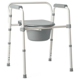 Medline 3-1 Commode Steel Folding Elongated 350 lb. Easy Cleaning Grey Senior