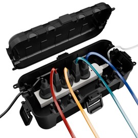 RESTMO Large Outdoor Power Supply Electrical Waterproof Box IP54 Rain Proof Weather Proof Great for Garden Light, Timer, Extension Cord, Outlet Plug, Black