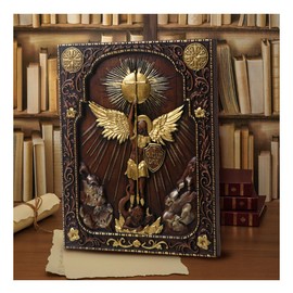 QIADGE st michael the archangel statue Sculpture Wall Hanging Wooden Carved Home Decor Plaque Crafts Christian Gift catholic decor(13.7 * 10.7 in)