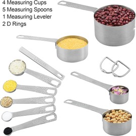 Smithcraft Measuring Cups and Spoons Set, 10 Piece Measuring Cup Set, 18/8 Stainless Steel Measuring Cups Spoons & Leveler, Baking Measure Cups, Kitchen Measurement Cups, Kitchen Gadgets for Cooking