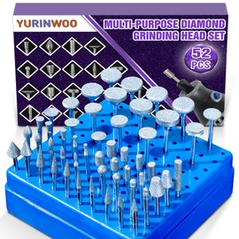 Diamond Grinding Bit Compatible with Dremel, 52Pcs Stone Carving Set Diamond Bits 1/8" (3mm) Shank Polishing Kit for Stone Glass Ceramics Carving Polishing Grinding Etching