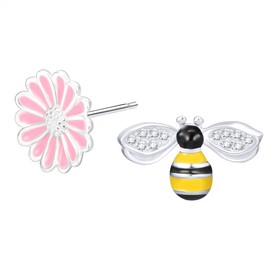 AoedeJ Cubic Zirconia Honey Bee Earrings Dainty Sun Flower Earrings 925 Sterling Silver Stud Earrings for Women