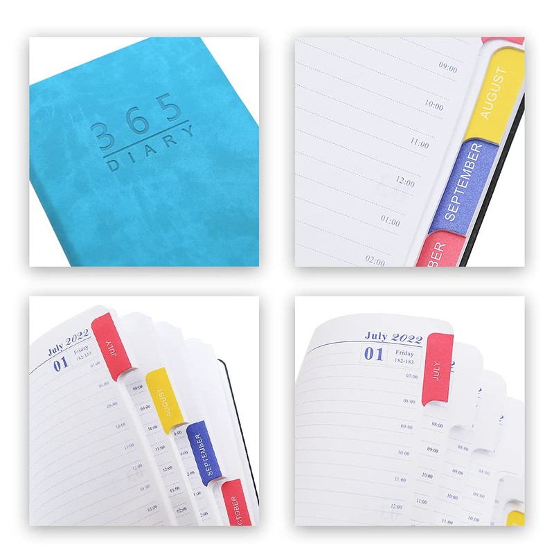 2022 A5 Diary Book with Tabs Soft Leather Blue Cover